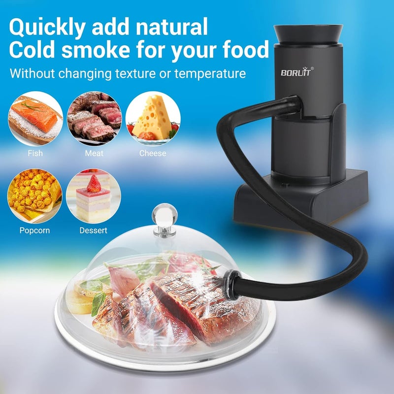 BORUIT مسدس دخان الكوكتيل يشمل رقائق الخشب والإكسسوارات، مدخن مشروبات محمول، مجموعة مدخن دخان داخلي للكوكتيلات، اللحم، الشواء، الجبن، الخضار وسو فيد (أسود) - Image 3